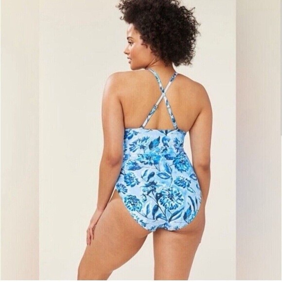 Andie Swim Sz Small The Baia One Piece Swimsuit Bathing Suit Floral Print Blue - Picture 3 of 6